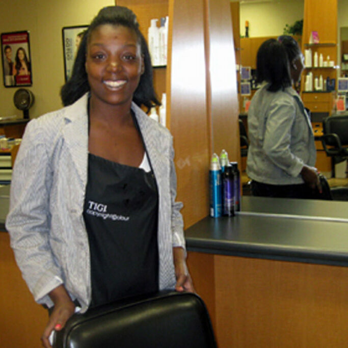 supportive services for people with intellectual disabilities girl standing in salon